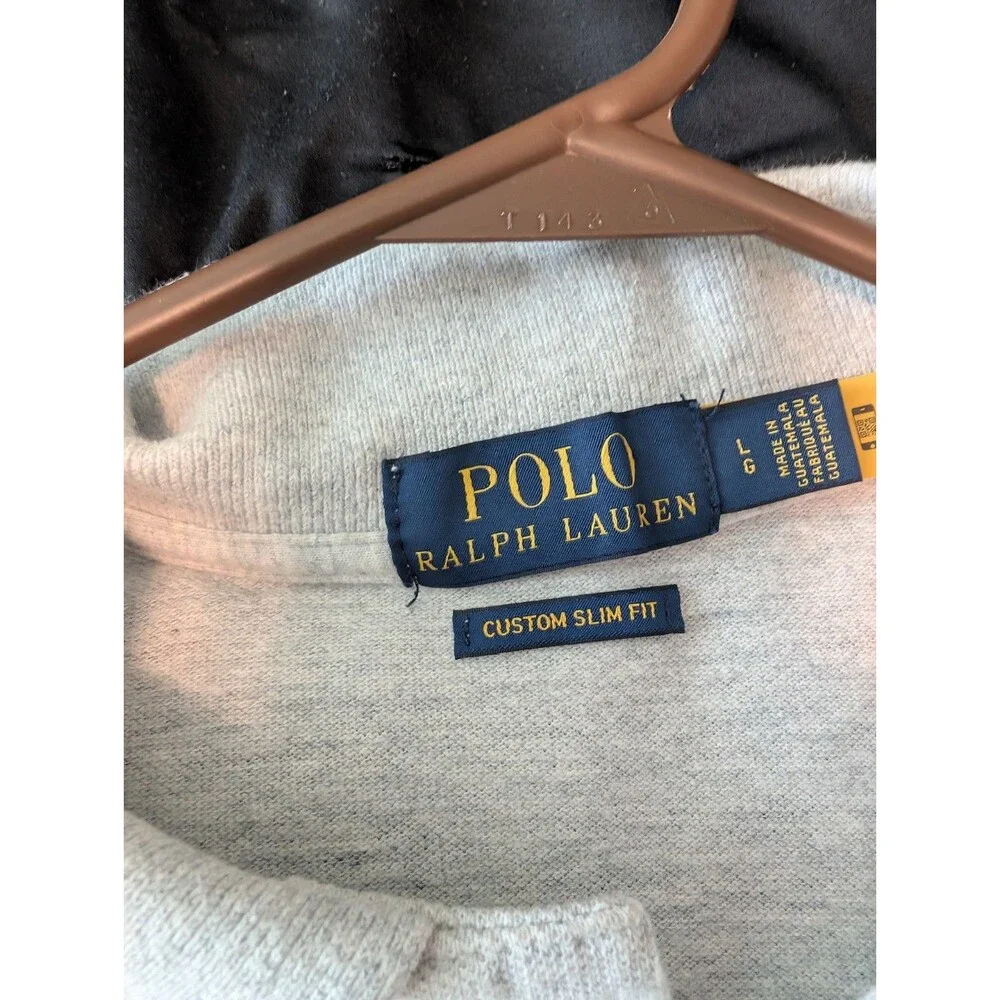 Ralph Lauren custom fit polo gray with navy blue logo size L